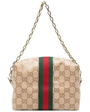 Gucci Gg Supreme Web-Stripe Clutch Bag - Natural