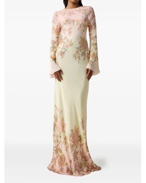 Hemant & Nandita Riah Floral Long-Sleeve Maxi Dress - Natural