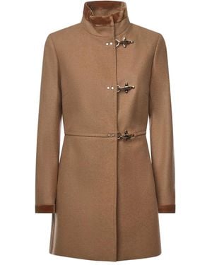 Fay Double-Breasted Toggle Coat - Brown