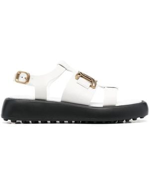 Tod's Leather Flatform Logo Plaque Sandals - White