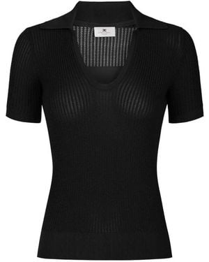 Elisabetta Franchi Logo-Print Short-Sleeve Polo Top - Black