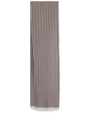 Brunello Cucinelli Ribbed-Knit Cashmere Scarf - Gray