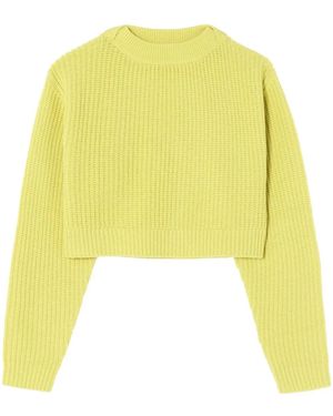 RE/DONE Rib-Knit Cropped Wool Sweater - Yellow