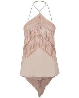 ANDAMANE Reina Fringe-Trimmed Crochet-Knit Blouse - White