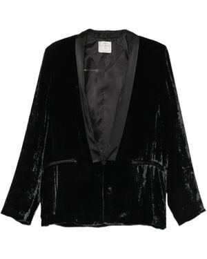 forte_forte Crushed-Velvet Satin-Lapel Blazer - Black