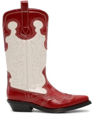 Ganni Mid Shaft Embroidered Calf-length Leather Cowboy Boots