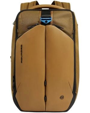 Piquadro Logo-Plaque Backpack - Natural