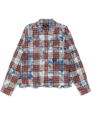 Purple Brand Bleached-Effect Check-Pattern Shirt - White