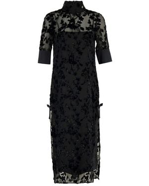 CASABLANCA Floral-Embroidered Short-Sleeve Maxi Dress - Black