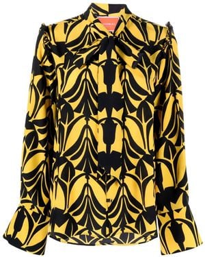 La DoubleJ Ascot Floral-Pattern Silk Shirt - Yellow