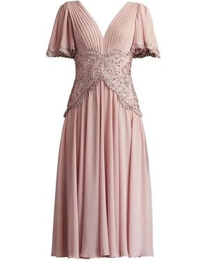 Tadashi Shoji Pleated Lace-Insert Midi Dress - Pink