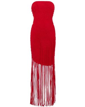 Cult Gaia Fringe-Trim Strapless Dress - Red