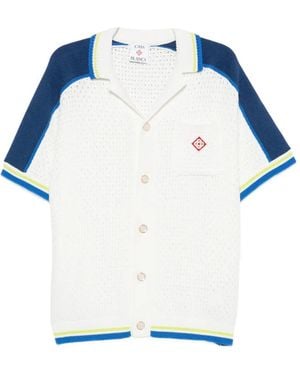 CASABLANCA Open-Knit Striped-Trim Shirt - Blue