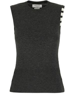 Thom Browne Cashmere Stripe Detail Top - Black