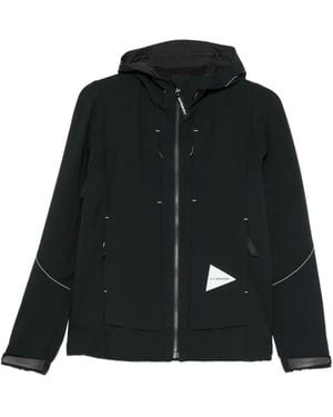 and wander Hooded Contrast-Stitch Jacket - Black