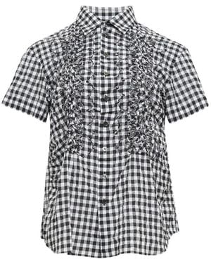 Tao Comme Des Garçons Gingham-Check Embroidered Blouse - White