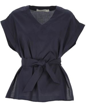 EMMA & GAIA Chemise Ceinturée À Col V - Blue