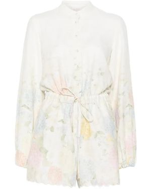 MC2 Saint Barth Julian Floral-Print Scalloped-Hem Playsuit - White
