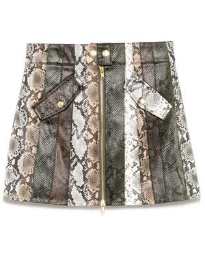 Cynthia Rowley Snake-Embossed Vegan Skirt - Metallic