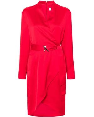 Genny Belted Wrap Midi Dress - Red