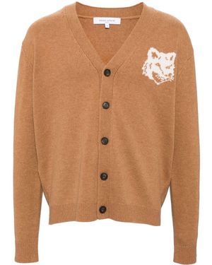 Maison Kitsuné Cardigan Fox Head En Maille Intarsia - Marron