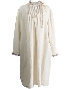 Prada Pleated Embellished-Neck Dress - White