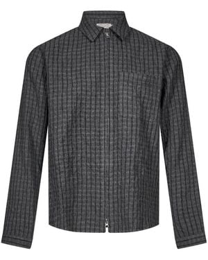 Another Aspect Check-Pattern Zip-Up Overshirt - Gray