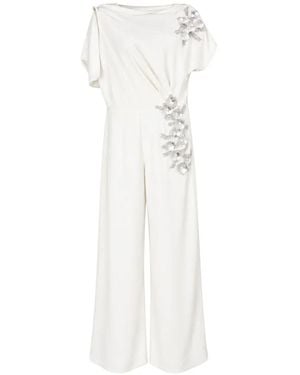 Loodyana Floral-Embroidered Short-Sleeve Jumpsuit - White