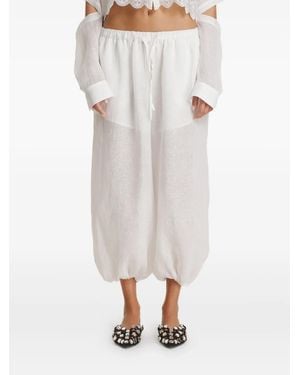 Pink Drawstring Linen Trousers - White