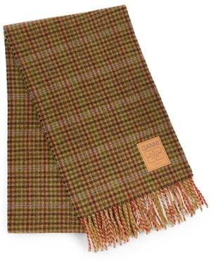 Ganni Check Wool Scarf - Natural