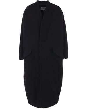 MM6 by Maison Martin Margiela Long-sleeve virgin-wool-blend coat - Azul