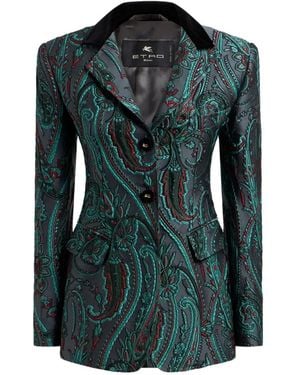 Etro Jacquard Single-Breasted Jacket With Paisley Motif - Green