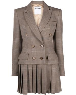 Moschino Pleat-Detail Double-Breasted Blazer - Brown