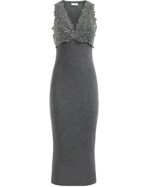 Brunello Cucinelli Dress With Dazzling Lace Embroidery - Gray
