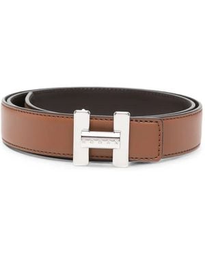 Hogan Logo-Buckle Leather Belt - Brown