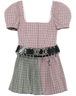 Chopova Lowena Carly Tartan Belted Mini Dress - Pink