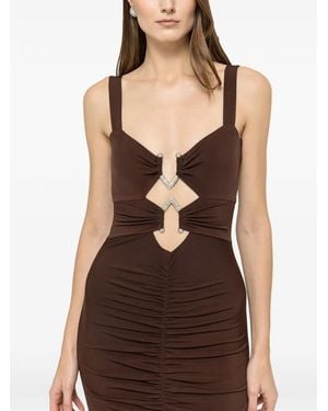 Nissa Ruched Embellished Midi Dress - Brown