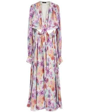 ACTUALEE Floral-Print Cut-Out Maxi Dress - White