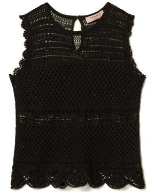 Twinset Knit Top With Rhinestones - Black