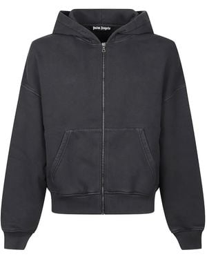 Palm Angels Long-Sleeve Zip-Front Hoodie - Grey