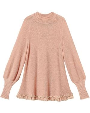 Twinset Fringes Pearls Turtleneck Sweater - Pink