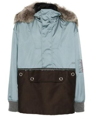 Marni Nylon Half-Zip Jacket With Fur Collar - Blue