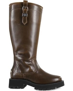 Ganni Studs High Boot Crinkle - Brown