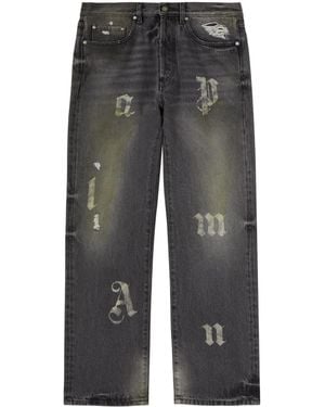 Palm Angels Logo-Patch 5 Pockets Loose Jeans - Grey