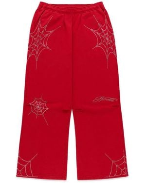 Sp5der Rhinestone-Embellished Spider-Web Track Pants - Red