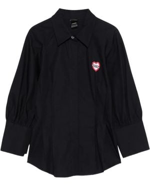 Pinko Heart-Embellished Puff-Sleeve Top - Blue