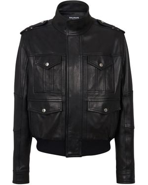 Balmain Leather Bomber Jacket - Black