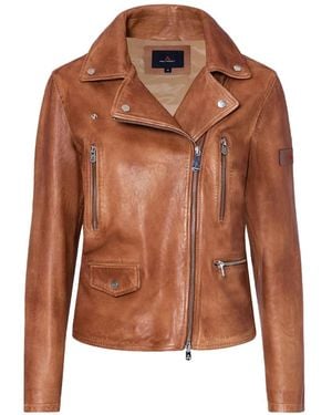 Peuterey Asymmetric-Zip Leather Jacket - Brown