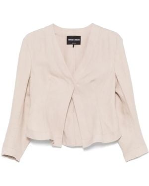 Giorgio Armani Cropped Sand Jacket With Concealed Fastening And Rear Vent - Natural
