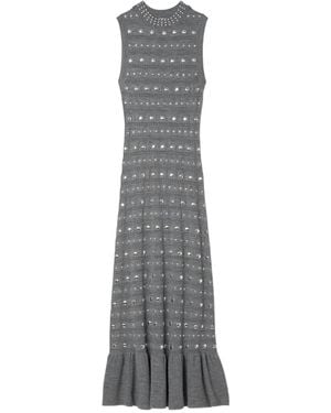 Sandro Metal-Studded Ruffled Knitted Dress - Grey